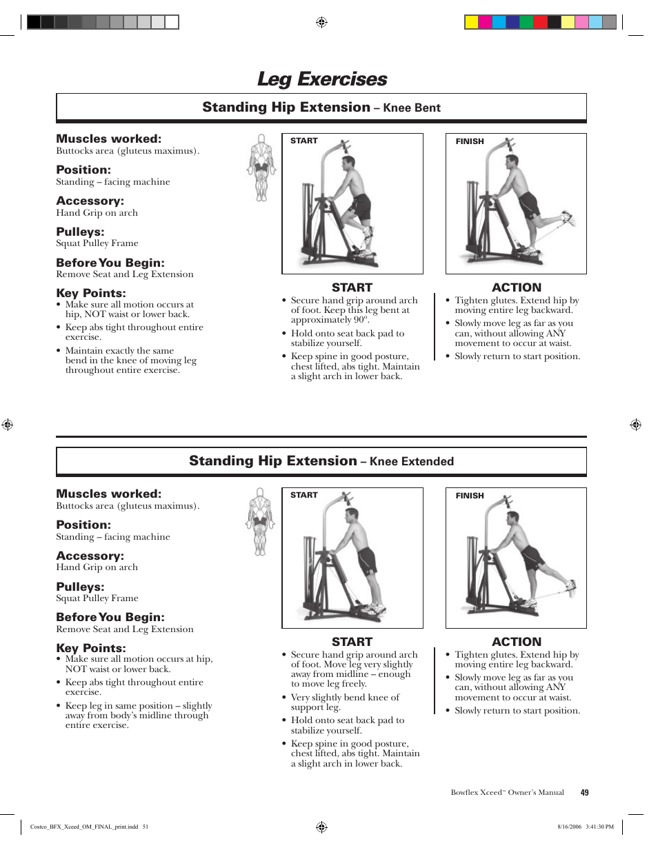 Leg exercises, Standing hip extension | Bowflex Xceed User Manual | Page 51 / 84