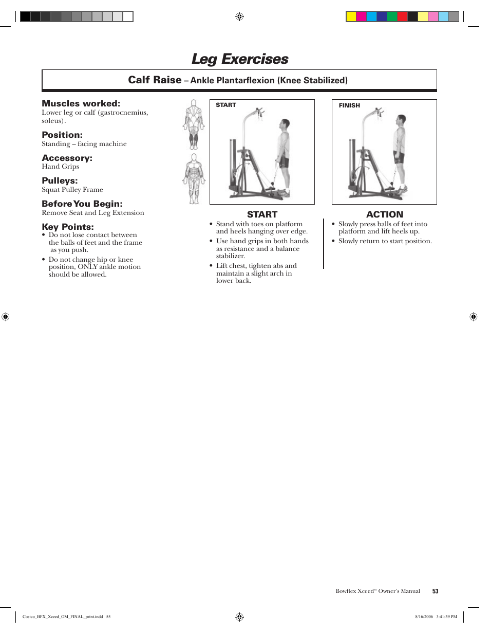 Leg exercises, Calf raise | Bowflex Xceed User Manual | Page 55 / 84