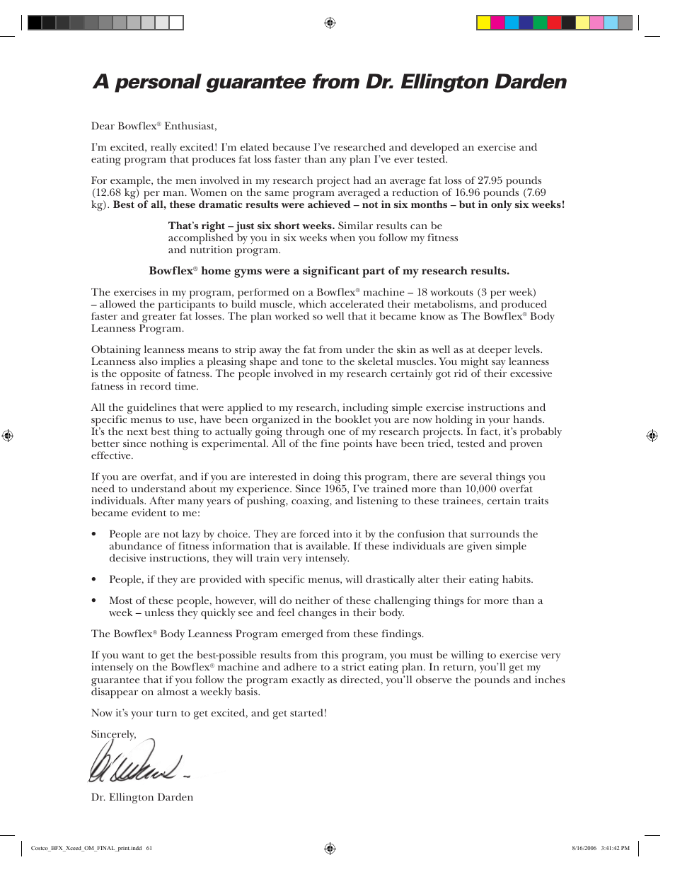 A personal guarantee from dr. ellington darden | Bowflex Xceed User Manual | Page 61 / 84