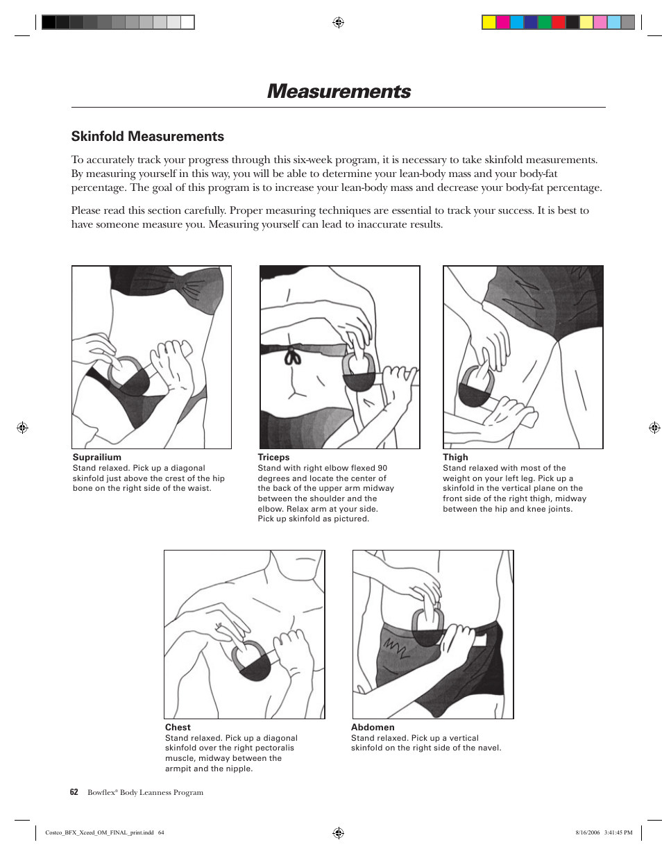 Measurements, Skinfold measurements | Bowflex Xceed User Manual | Page 64 / 84