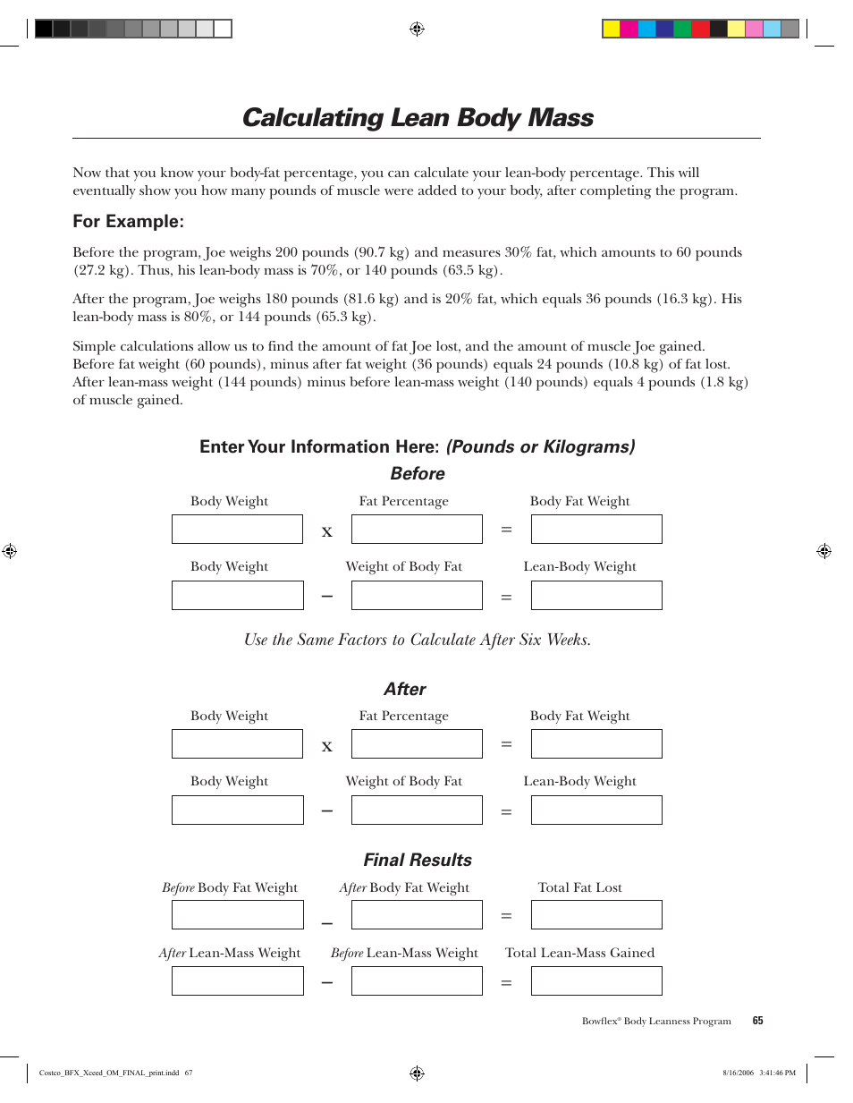 Calculating lean body mass | Bowflex Xceed User Manual | Page 67 / 84