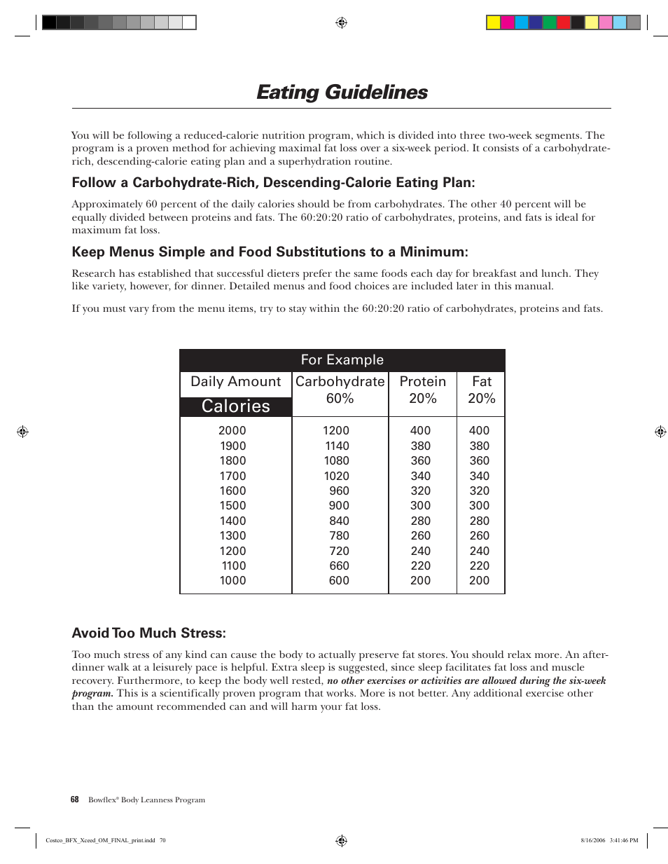 Eating guidelines, Calories | Bowflex Xceed User Manual | Page 70 / 84