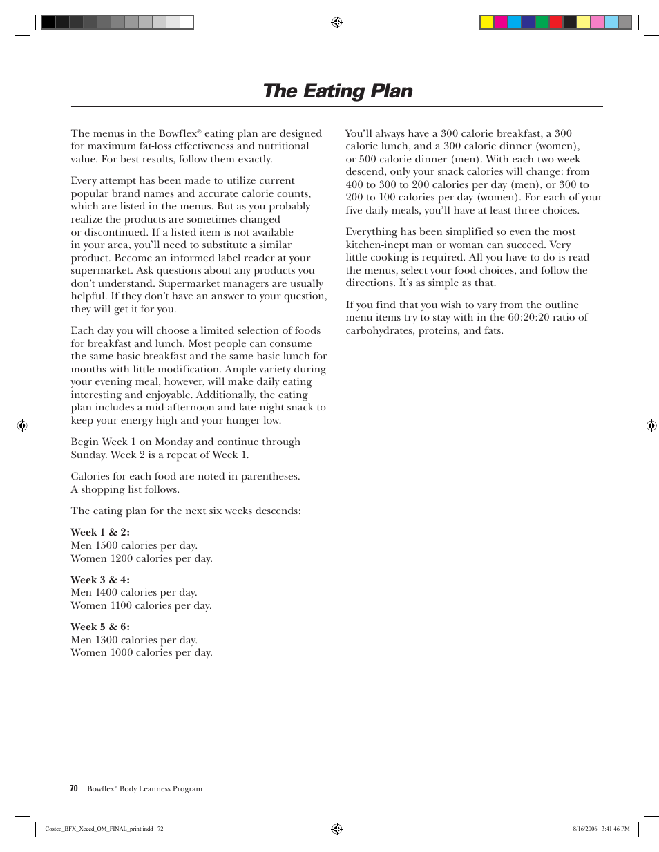 The eating plan | Bowflex Xceed User Manual | Page 72 / 84