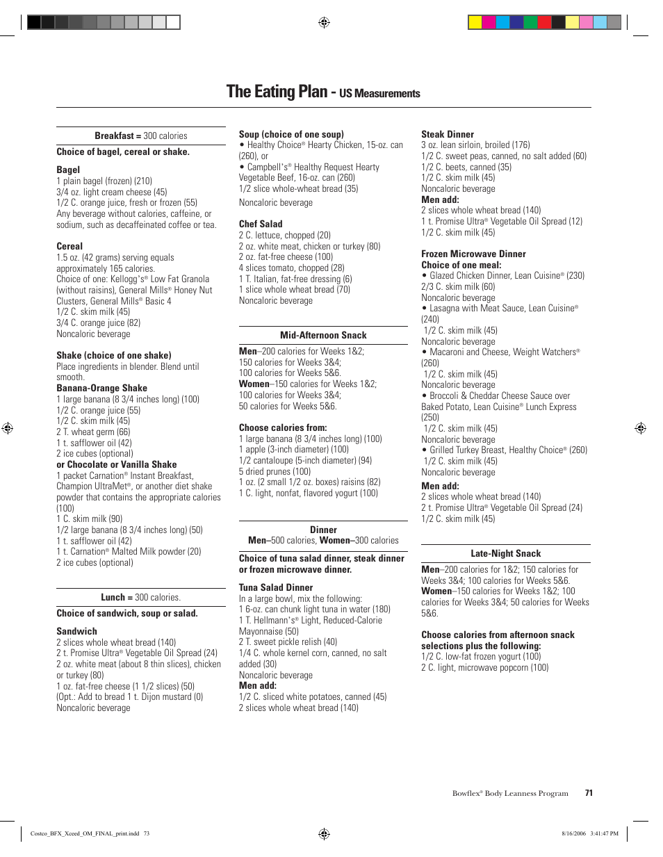 The eating plan, Us measurements | Bowflex Xceed User Manual | Page 73 / 84