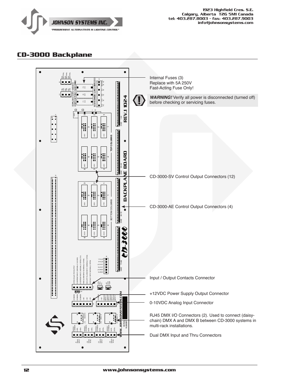 Cd-3000 backplane, Cd-3000 | Johnson Systems CD-3000 Series Retrofit Control System User Manual | Page 12 / 38