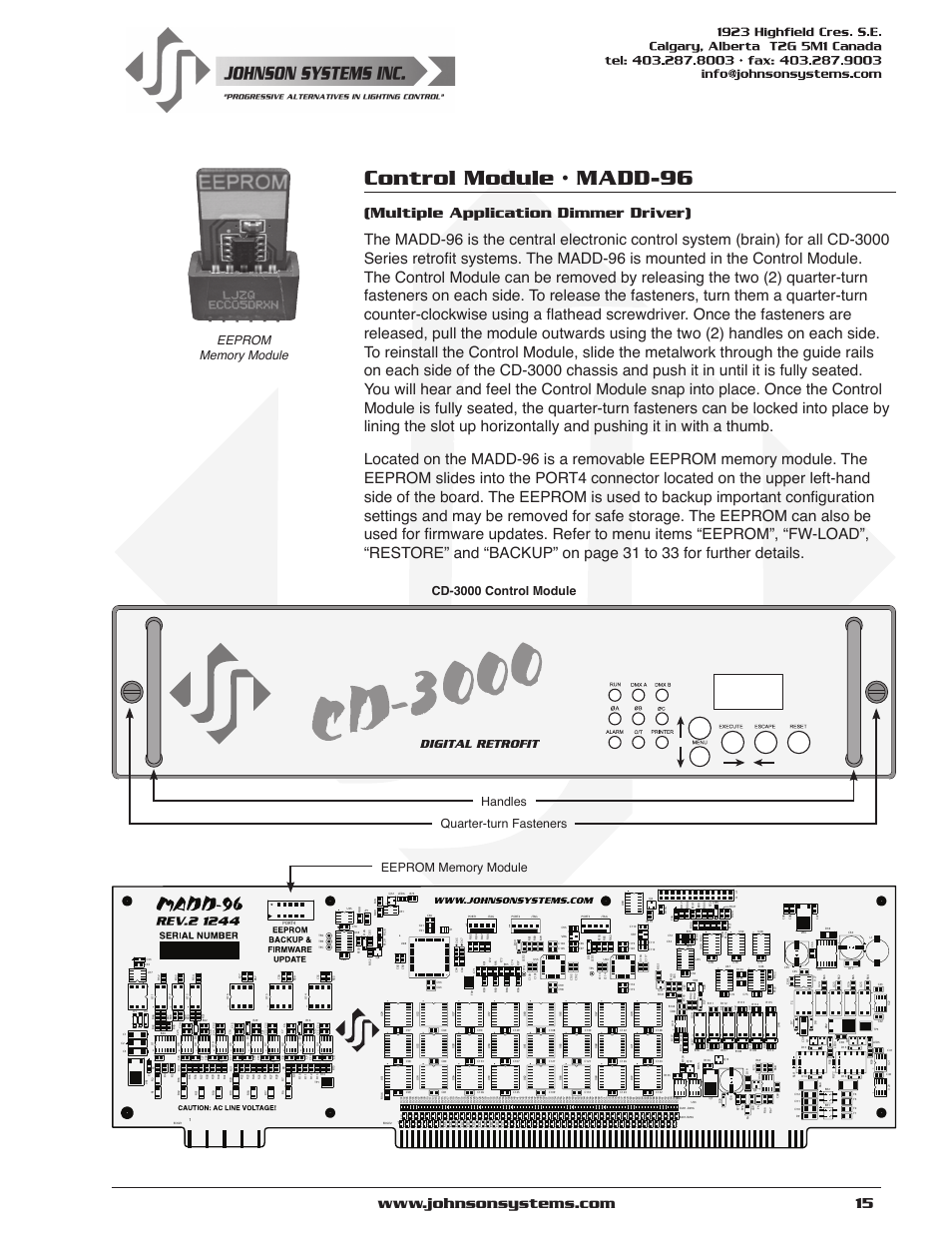 Control module • madd-96 | Johnson Systems CD-3000 Series Retrofit Control System User Manual | Page 15 / 38