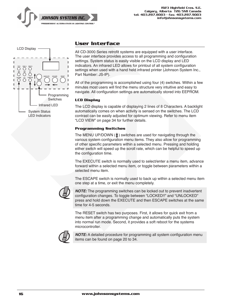 User interface | Johnson Systems CD-3000 Series Retrofit Control System User Manual | Page 16 / 38