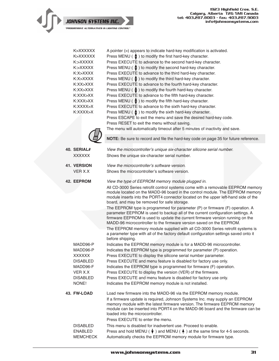 Johnson Systems CD-3000 Series Retrofit Control System User Manual | Page 31 / 38