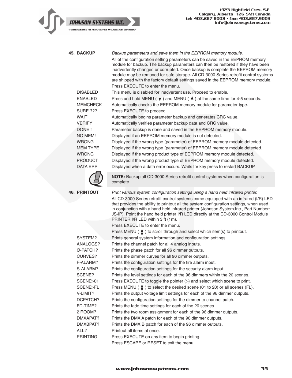 Johnson Systems CD-3000 Series Retrofit Control System User Manual | Page 33 / 38