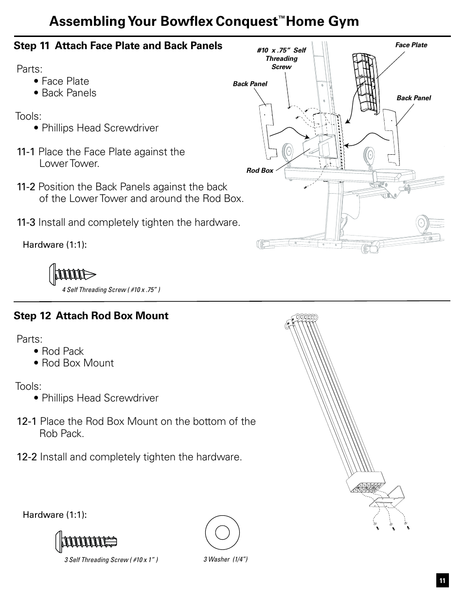 Assembling your bowflex, Conquest, Home gym | Bowflex Conquest Home Gym User Manual | Page 11 / 16