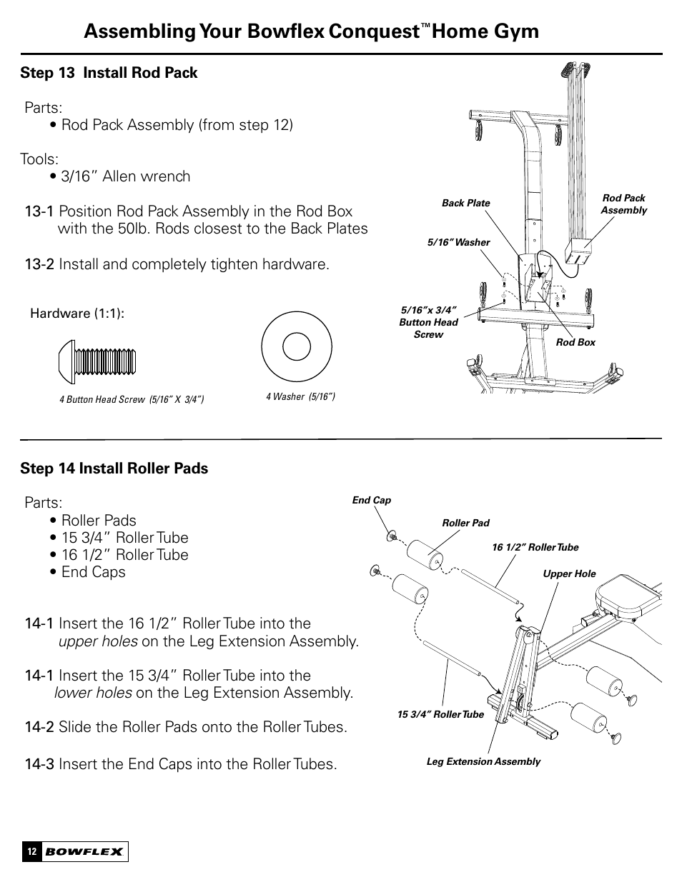 Assembling your bowflex, Conquest, Home gym | Bowflex Conquest Home Gym User Manual | Page 12 / 16