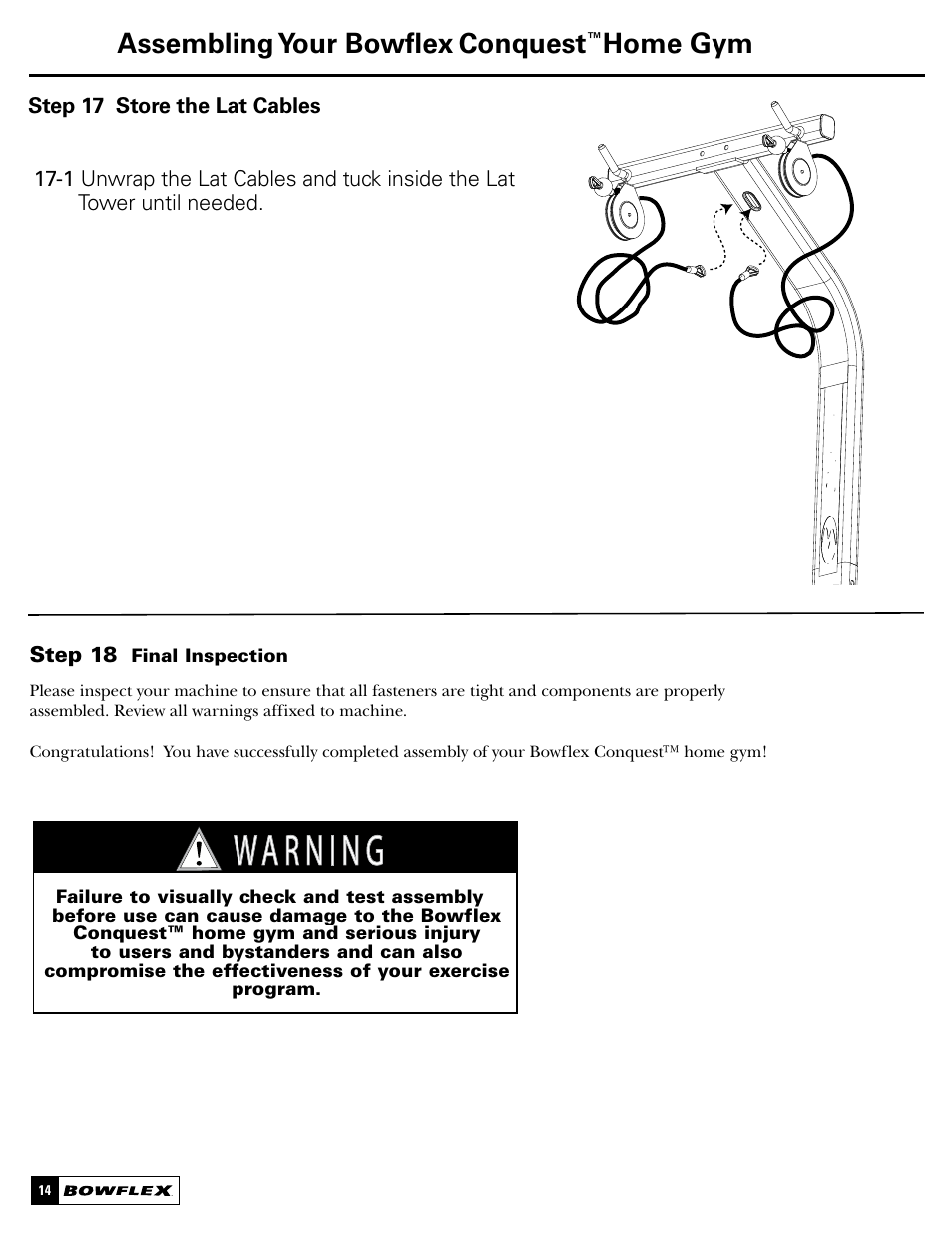 Assembling your bowflex, Conquest, Home gym | Bowflex Conquest Home Gym User Manual | Page 14 / 16