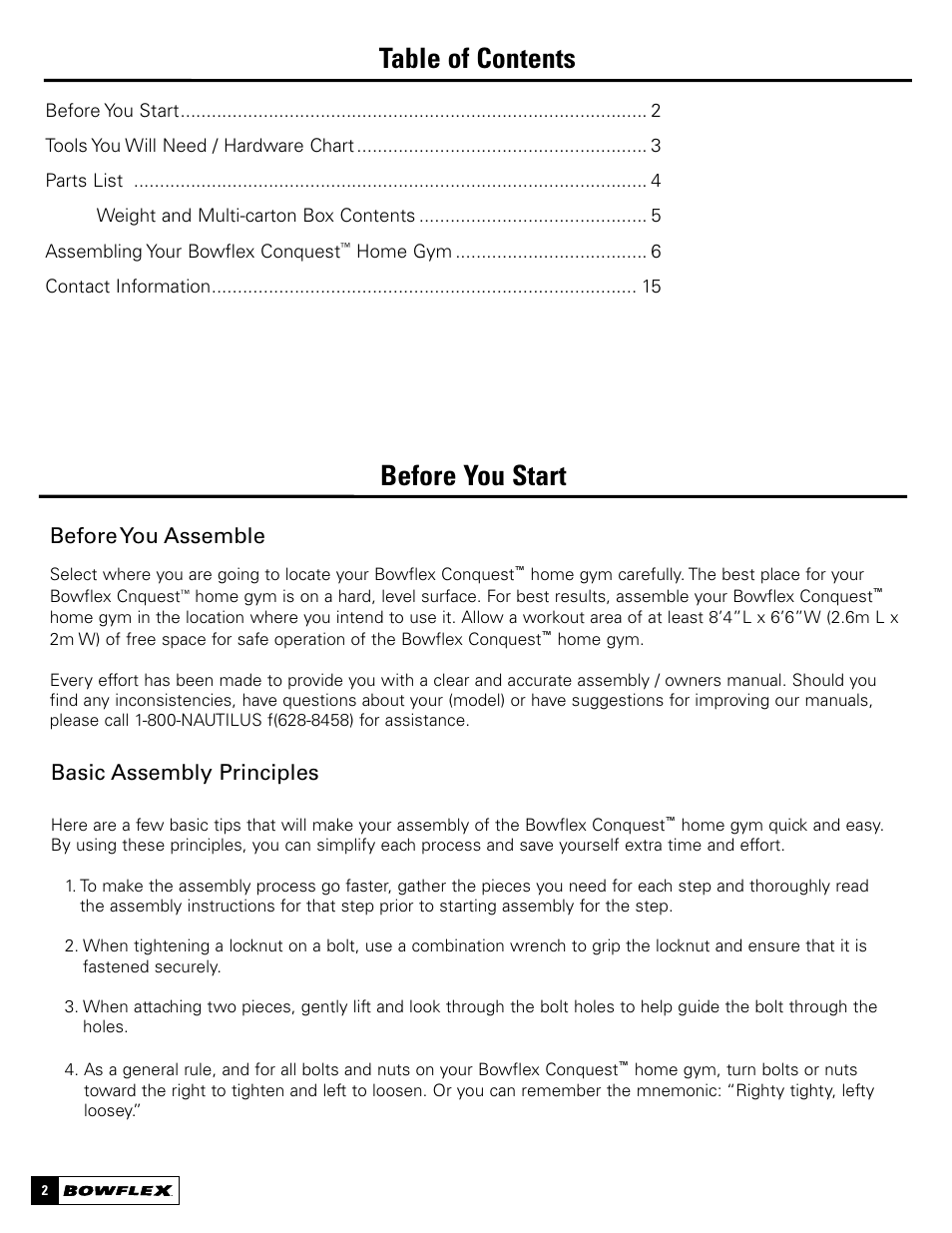Bowflex Conquest Home Gym User Manual | Page 2 / 16