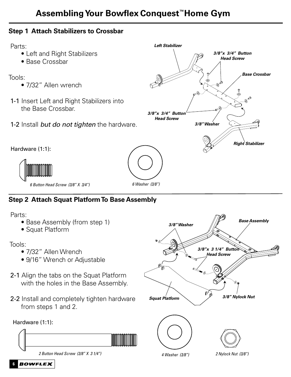 Assembling your bowflex, Conquest, Home gym | Bowflex Conquest Home Gym User Manual | Page 6 / 16