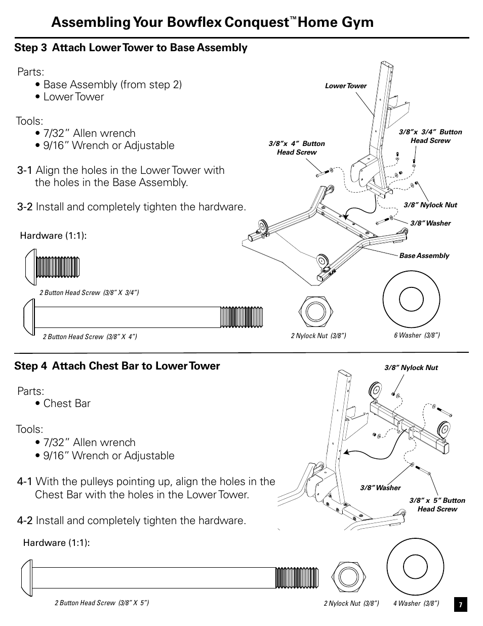Assembling your bowflex, Conquest, Home gym | Bowflex Conquest Home Gym User Manual | Page 7 / 16