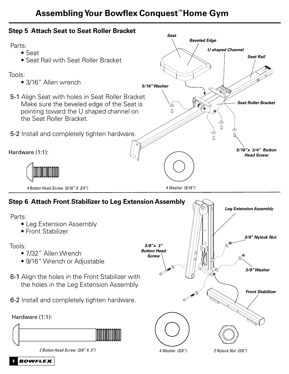 Assembling your bowflex, Conquest, Home gym | Bowflex Conquest Home Gym User Manual | Page 8 / 16