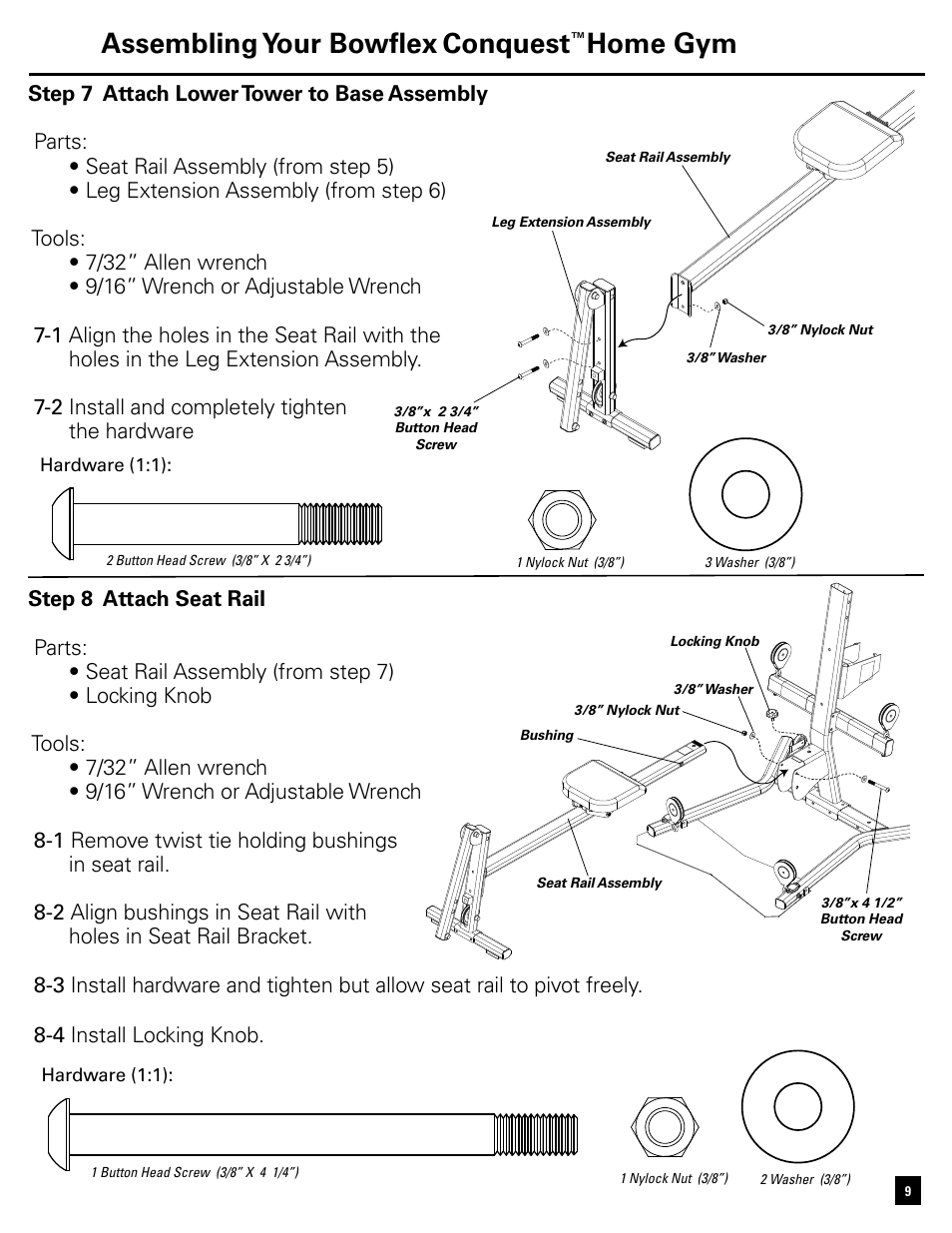 Assembling your bowflex, Conquest, Home gym | Bowflex Conquest Home Gym User Manual | Page 9 / 16