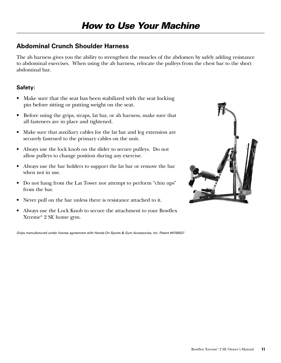 How to use your machine, Abdominal crunch shoulder harness | Bowflex Xtreme 2 SE User Manual | Page 13 / 92