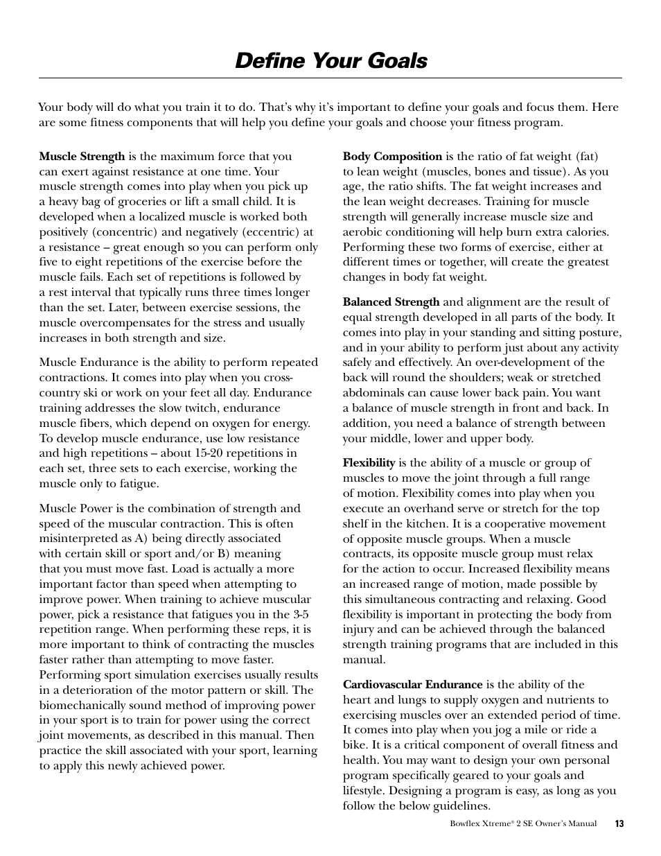 Define your goals | Bowflex Xtreme 2 SE User Manual | Page 15 / 92