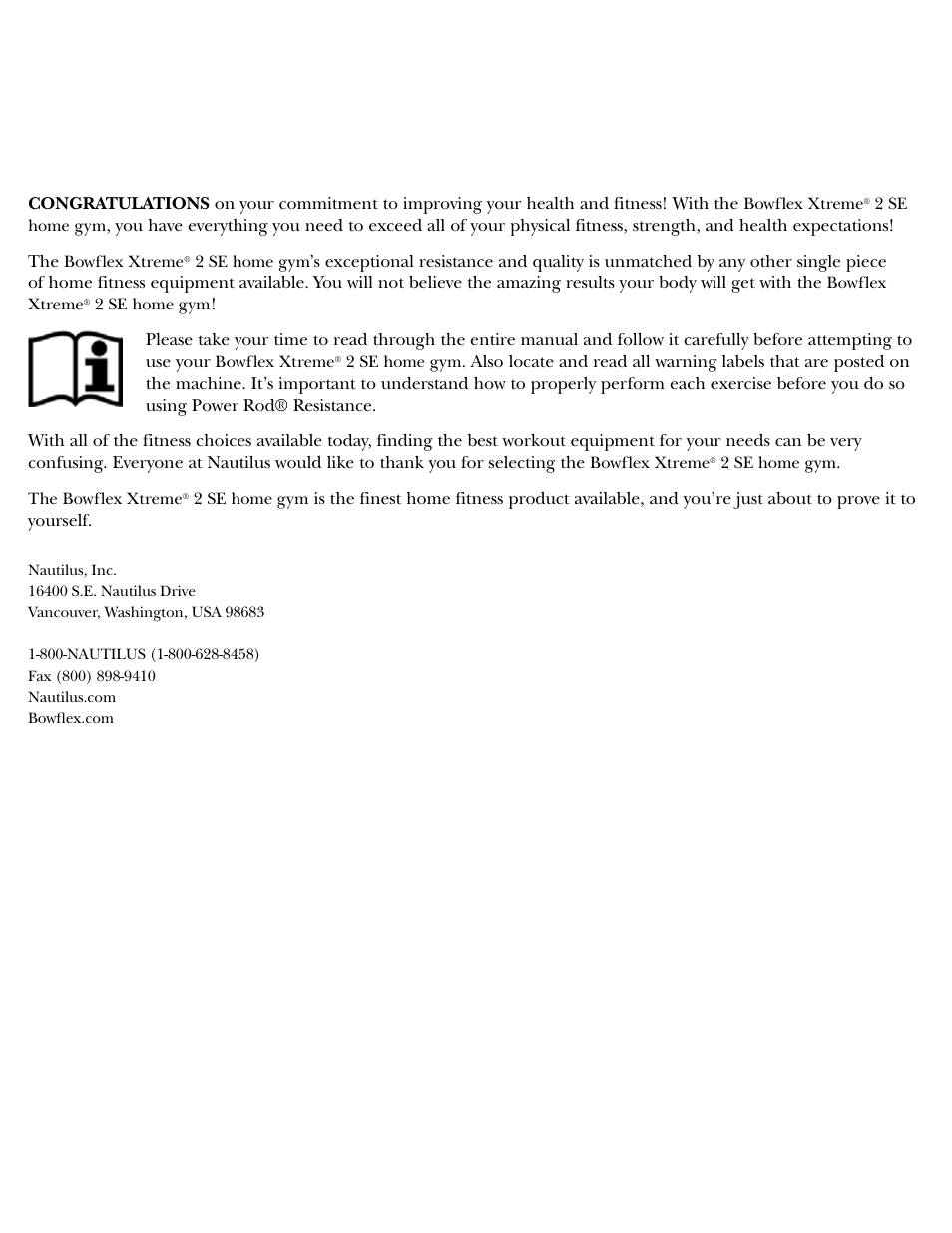 Bowflex Xtreme 2 SE User Manual | Page 2 / 92