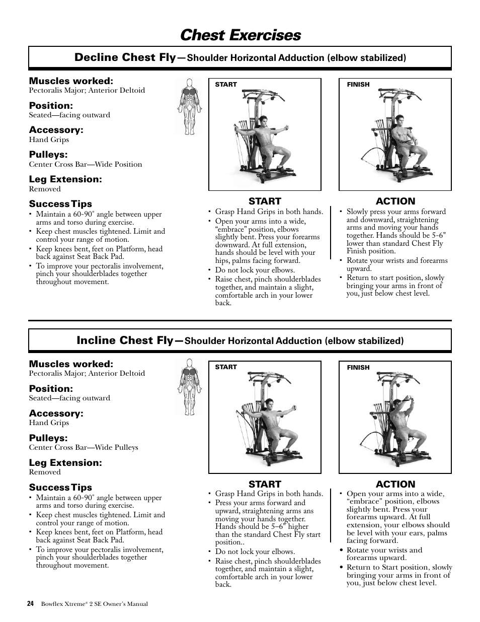 Chest exercises, Decline chest fly, Incline chest fly | Bowflex Xtreme 2 SE User Manual | Page 26 / 92
