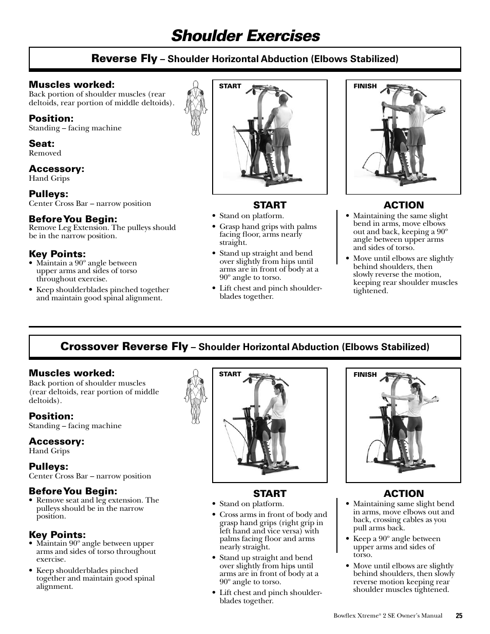 Shoulder exercises, Reverse fly, Crossover reverse fly | Bowflex Xtreme 2 SE User Manual | Page 27 / 92