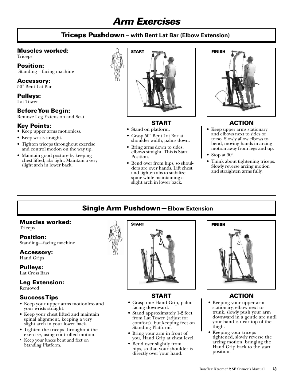 Arm exercises, Triceps pushdown, Single arm pushdown | Bowflex Xtreme 2 SE User Manual | Page 45 / 92