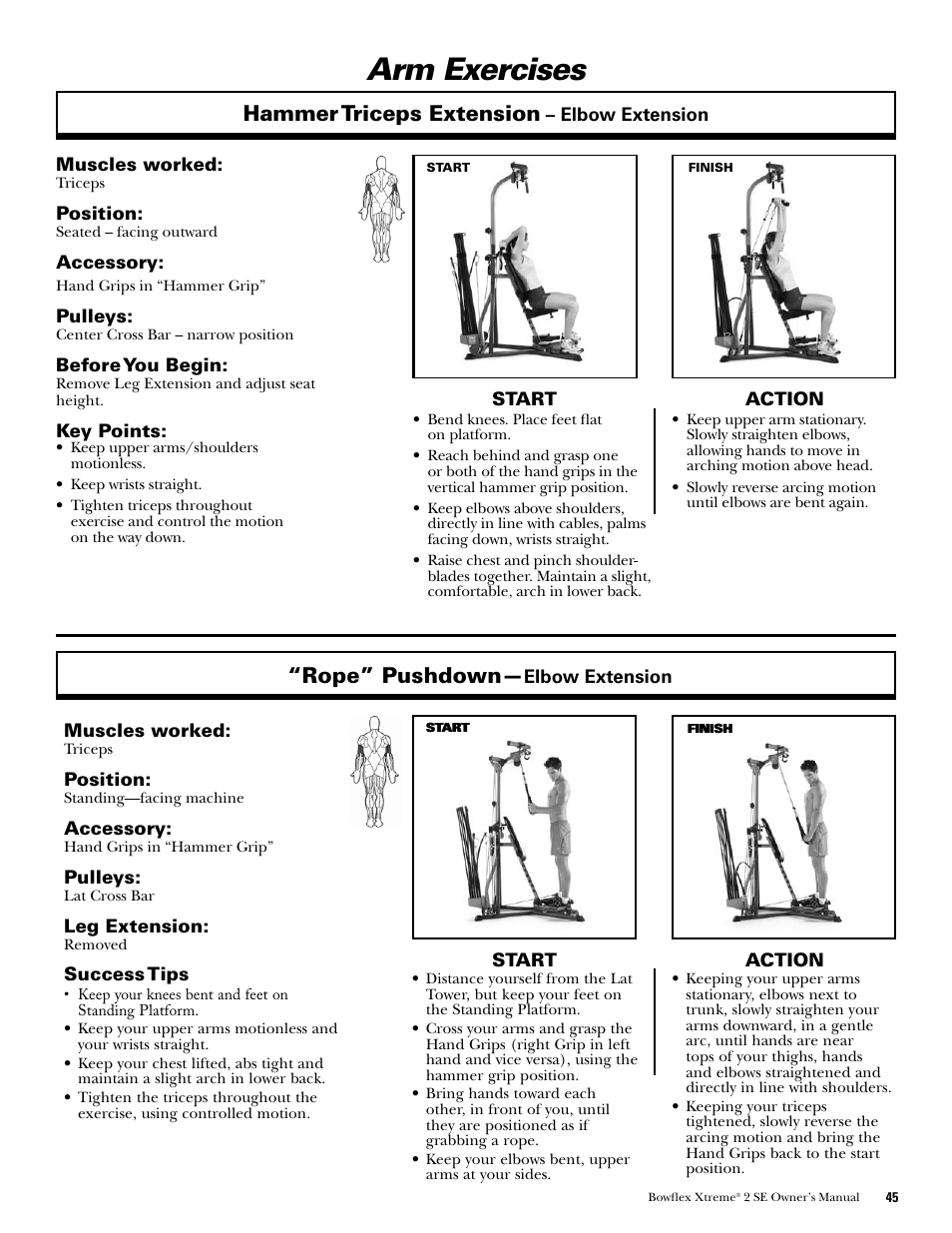 Arm exercises, Hammer triceps extension, Rope” pushdown | Bowflex Xtreme 2 SE User Manual | Page 47 / 92