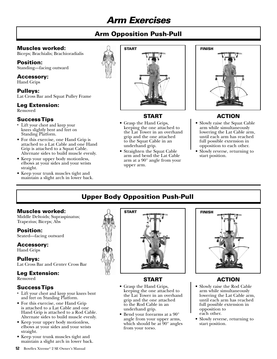 Arm exercises, Arm opposition push-pull, Upper body opposition push-pull | Bowflex Xtreme 2 SE User Manual | Page 54 / 92