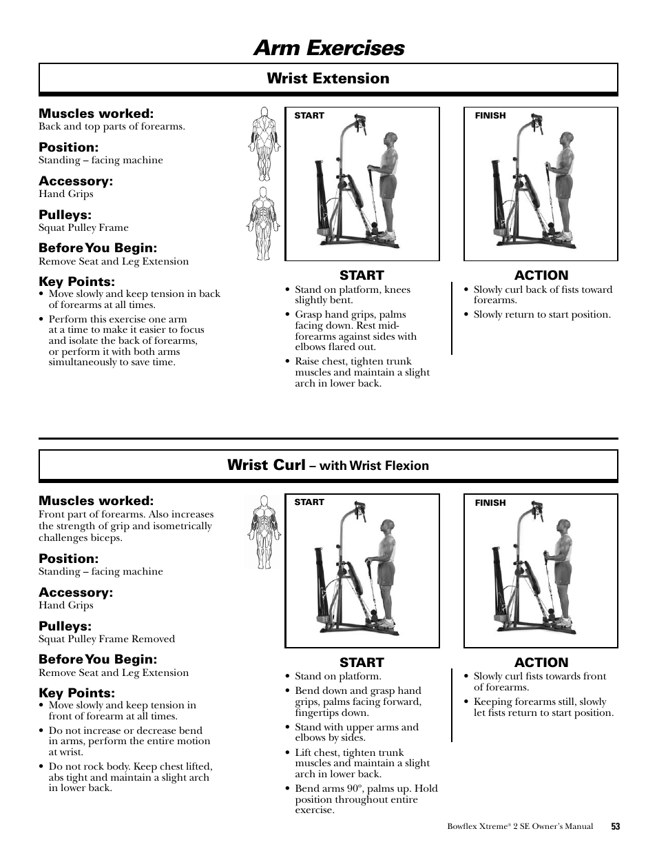 Arm exercises, Wrist curl, Wrist extension | Bowflex Xtreme 2 SE User Manual | Page 55 / 92