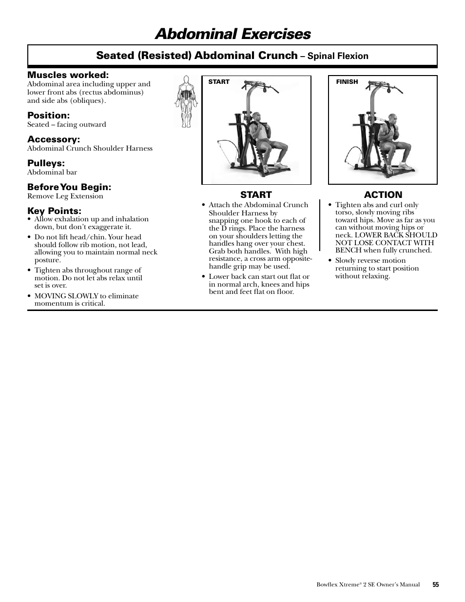 Abdominal exercises, Seated (resisted) abdominal crunch | Bowflex Xtreme 2 SE User Manual | Page 57 / 92