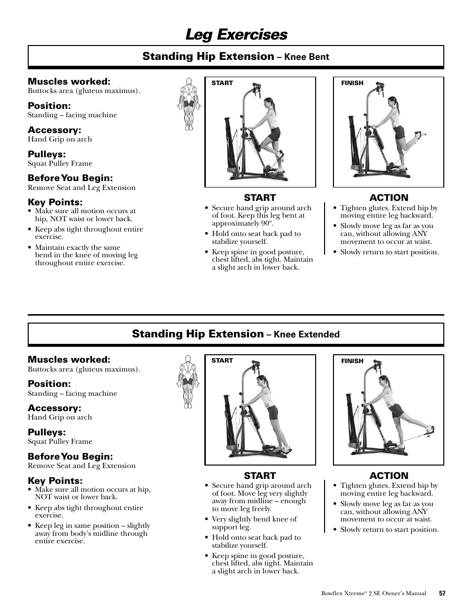 Leg exercises, Standing hip extension | Bowflex Xtreme 2 SE User Manual | Page 59 / 92