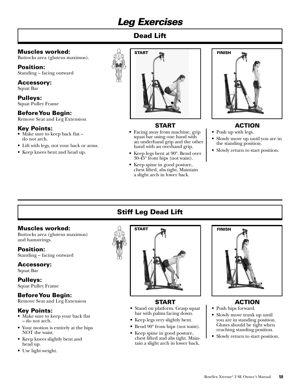 Leg exercises, Dead lift stiff leg dead lift | Bowflex Xtreme 2 SE User Manual | Page 61 / 92