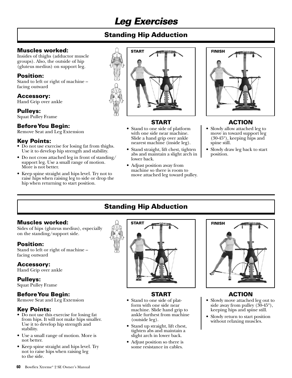 Leg exercises, Standing hip adduction, Standing hip abduction | Bowflex Xtreme 2 SE User Manual | Page 62 / 92