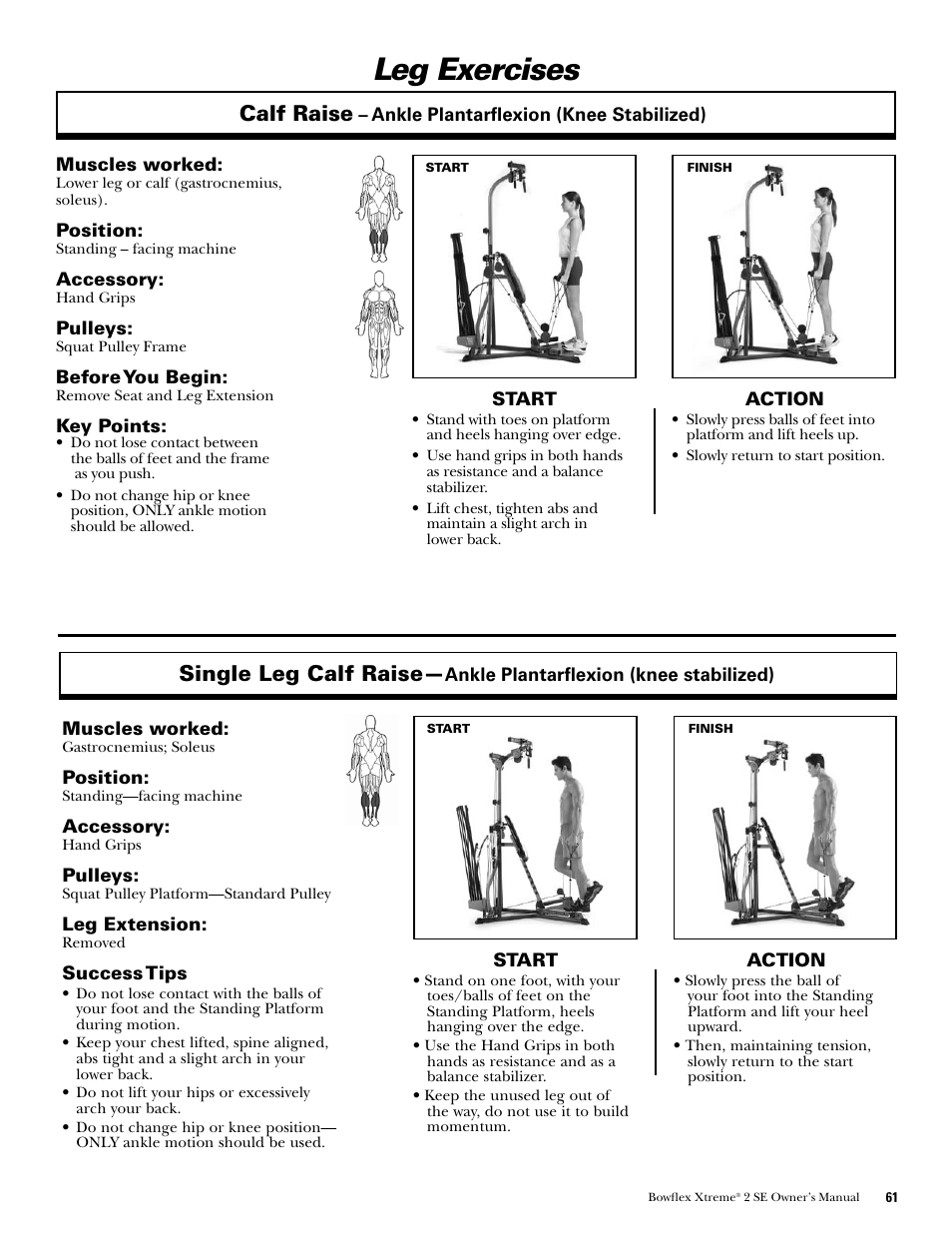 Leg exercises, Calf raise, Single leg calf raise | Bowflex Xtreme 2 SE User Manual | Page 63 / 92