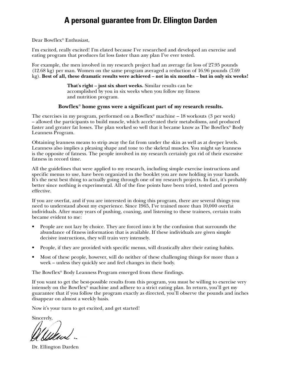 A personal guarantee from dr. ellington darden | Bowflex Xtreme 2 SE User Manual | Page 68 / 92