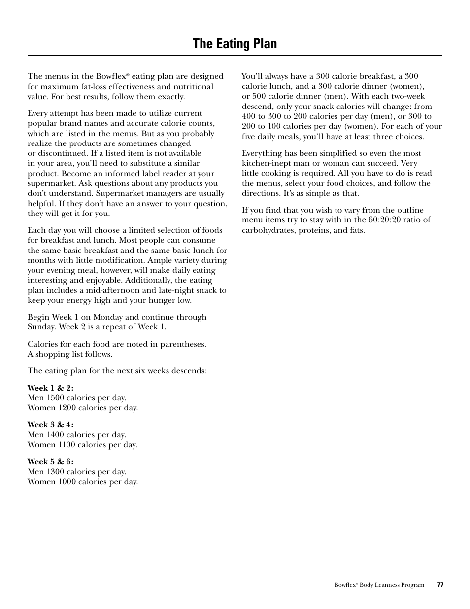 The eating plan | Bowflex Xtreme 2 SE User Manual | Page 79 / 92