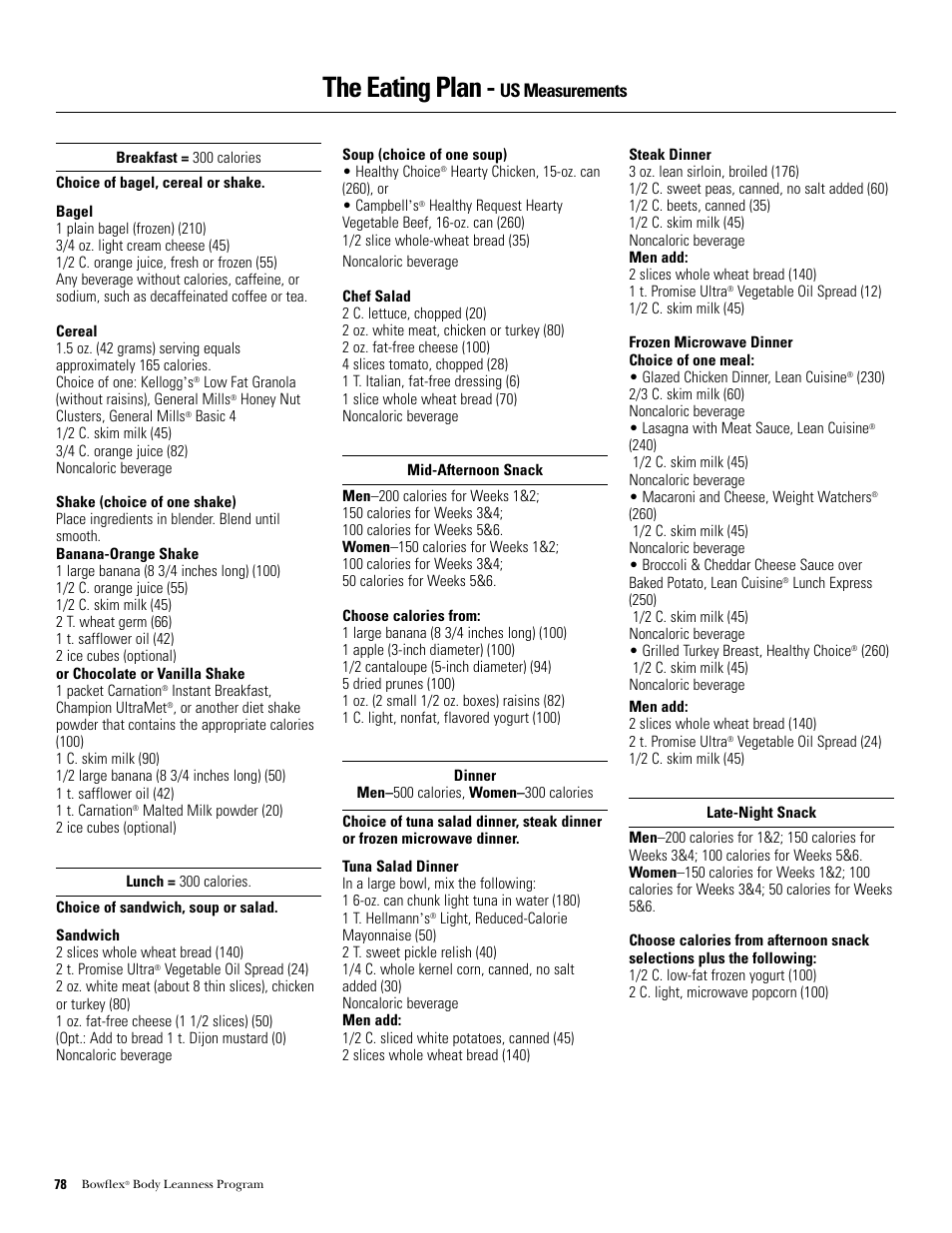 The eating plan, Us measurements | Bowflex Xtreme 2 SE User Manual | Page 80 / 92