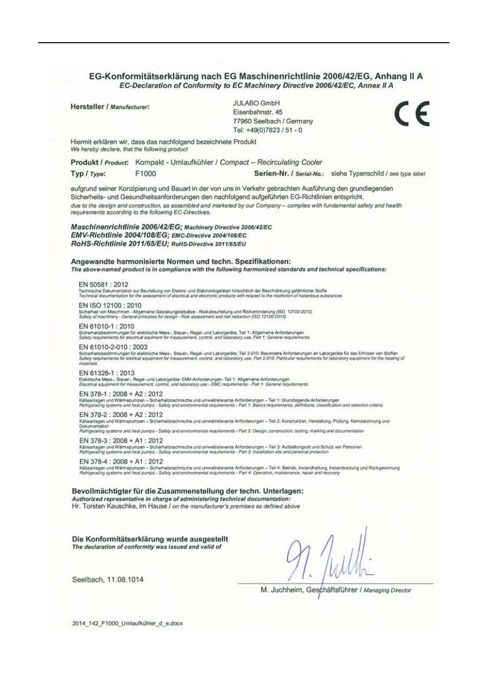 F1000 | JULABO F1000 Recirculating Cooler User Manual | Page 35 / 35