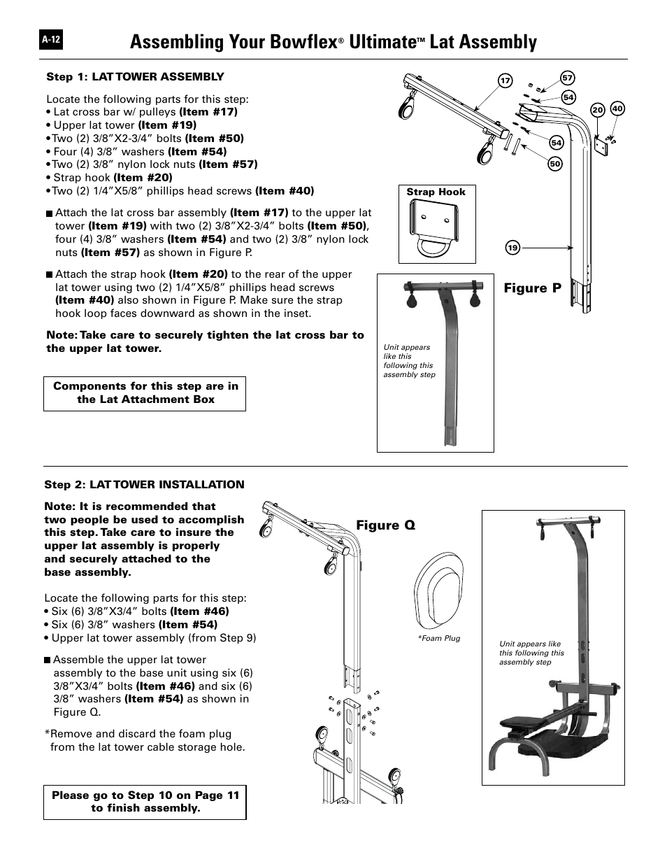 Assembling your bowflex, Ultimate, Lat assembly | Bowflex Ultimate User Manual | Page 100 / 110
