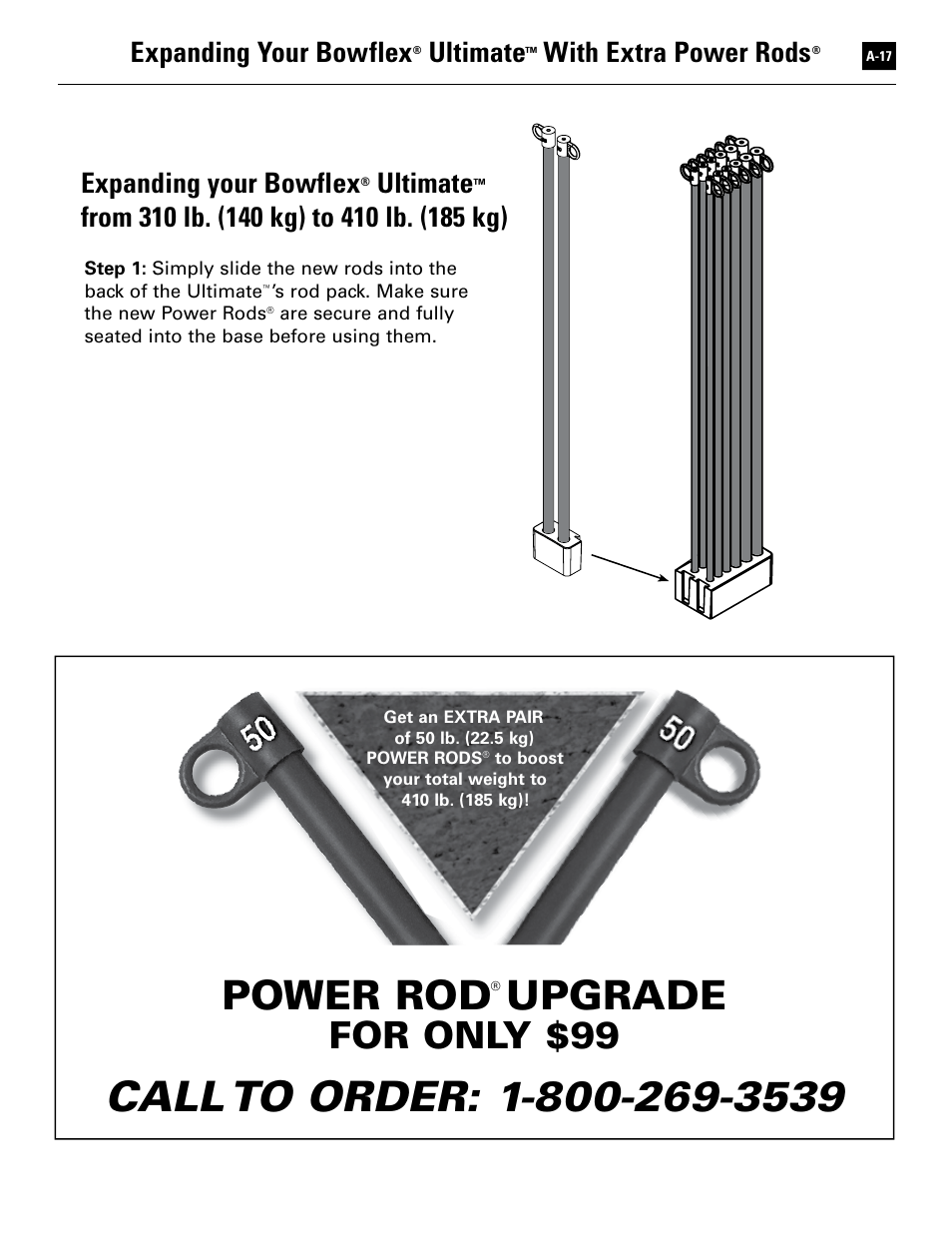 Power rod, Upgrade, For only $99 | Expanding your bowflex, Ultimate, With extra power rods | Bowflex Ultimate User Manual | Page 105 / 110