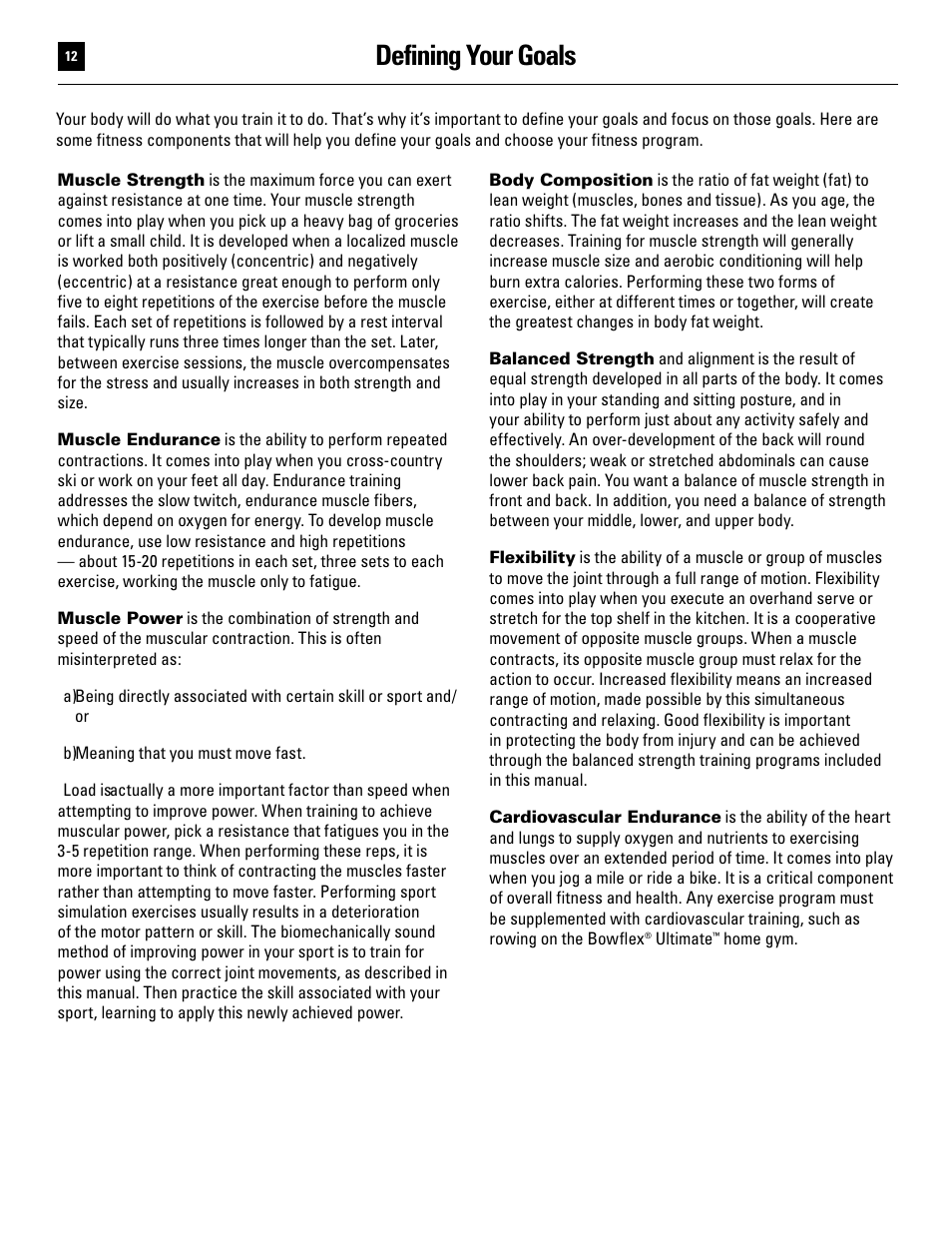 Defining your goals | Bowflex Ultimate User Manual | Page 12 / 110