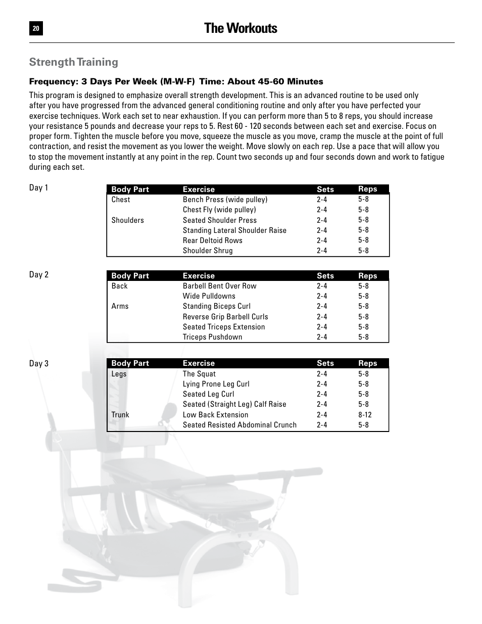 The workouts, Strength training | Bowflex Ultimate User Manual | Page 20 / 110