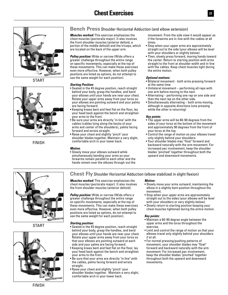 Chest exercises, Chest fly, Bench press | Bowflex Ultimate User Manual | Page 21 / 110