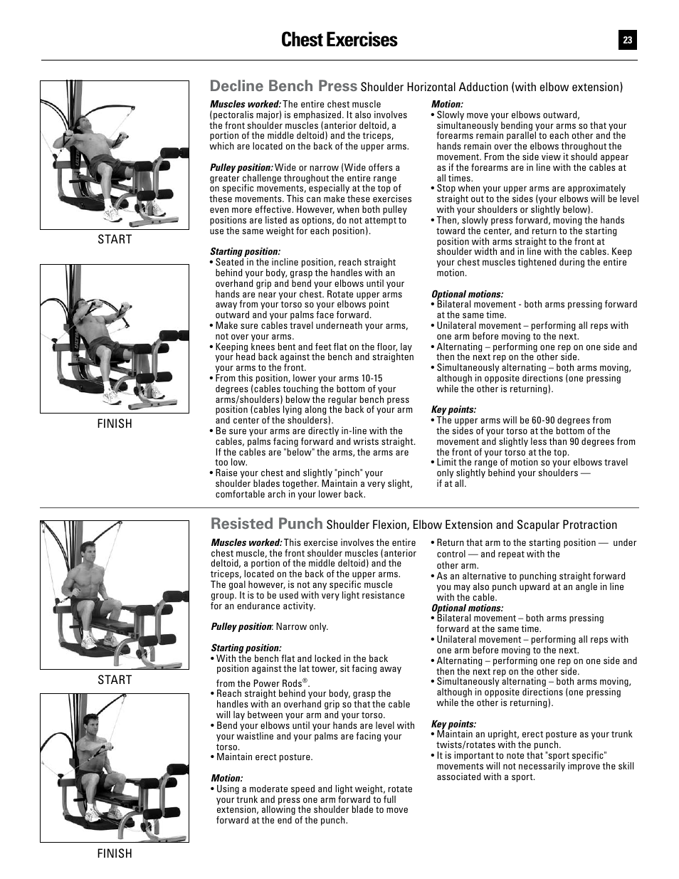 Chest exercises, Decline bench press, Resisted punch | Bowflex Ultimate User Manual | Page 23 / 110