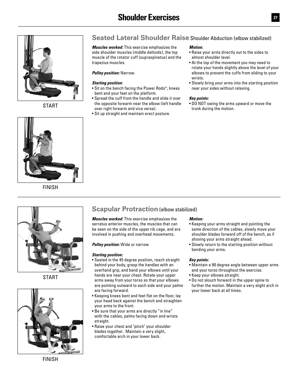 Shoulder exercises, Seated lateral shoulder raise, Scapular protraction | Bowflex Ultimate User Manual | Page 27 / 110