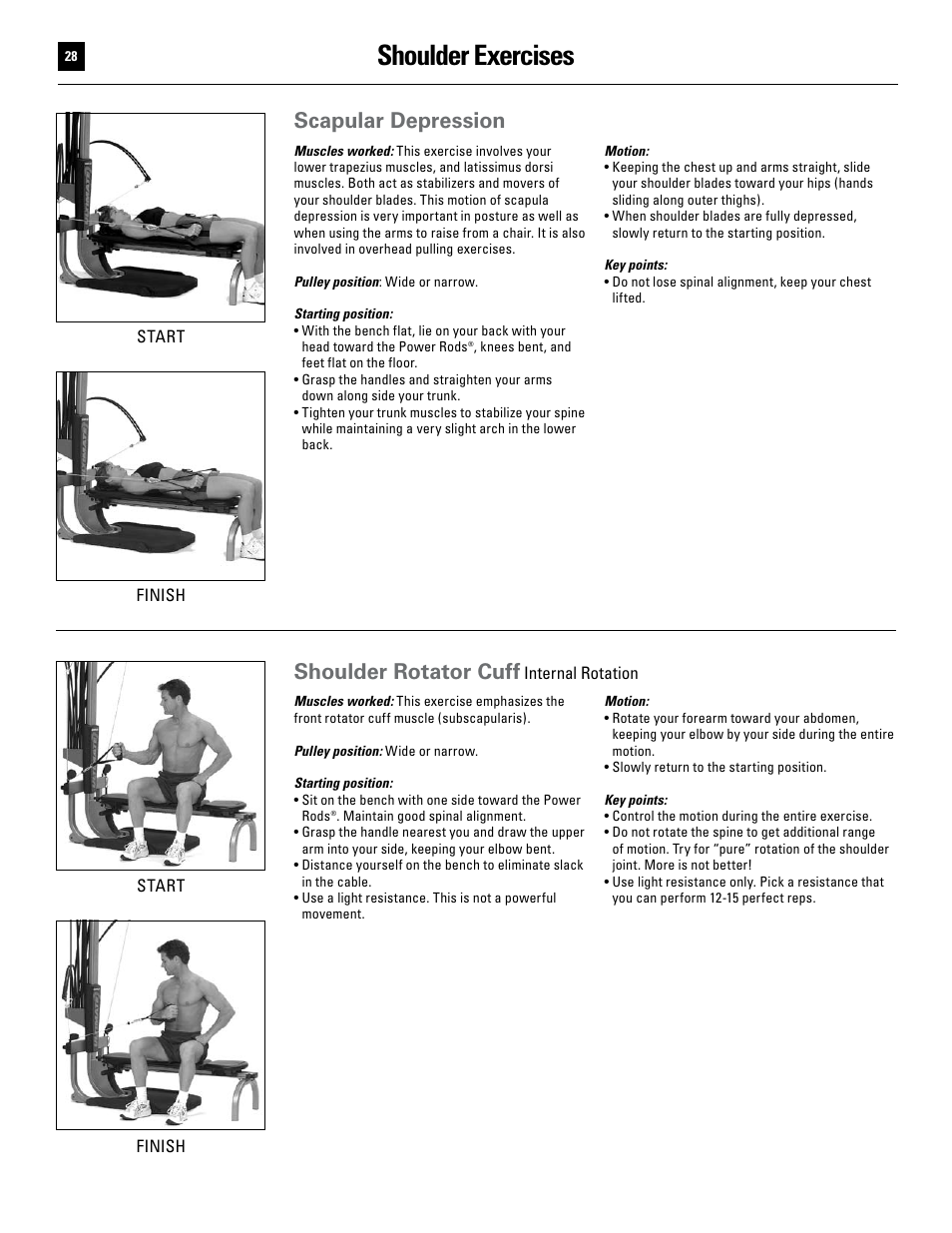 Shoulder exercises, Scapular depression, Shoulder rotator cuff | Bowflex Ultimate User Manual | Page 28 / 110