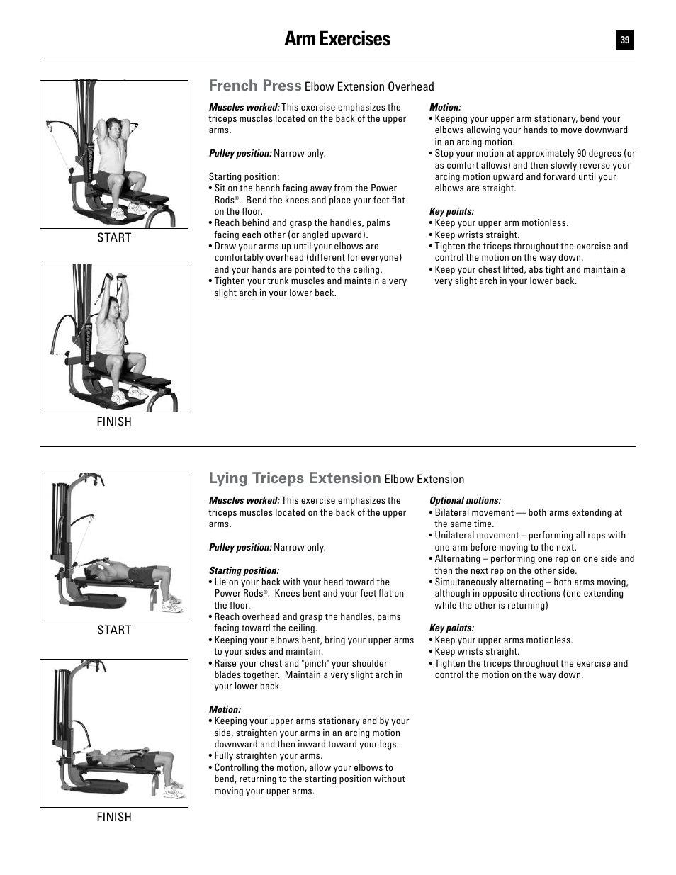 Arm exercises, French press, Lying triceps extension | Bowflex Ultimate User Manual | Page 39 / 110