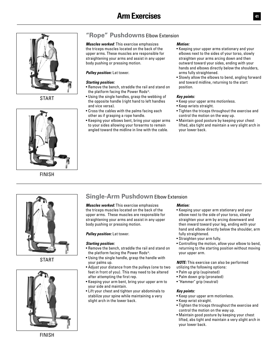 Arm exercises, Rope” pushdowns, Single-arm pushdown | Bowflex Ultimate User Manual | Page 41 / 110