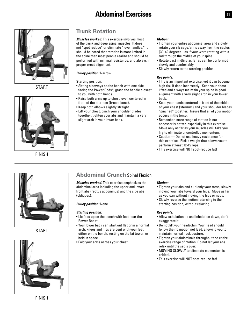 Abdominal exercises, Trunk rotation, Abdominal crunch | Bowflex Ultimate User Manual | Page 51 / 110